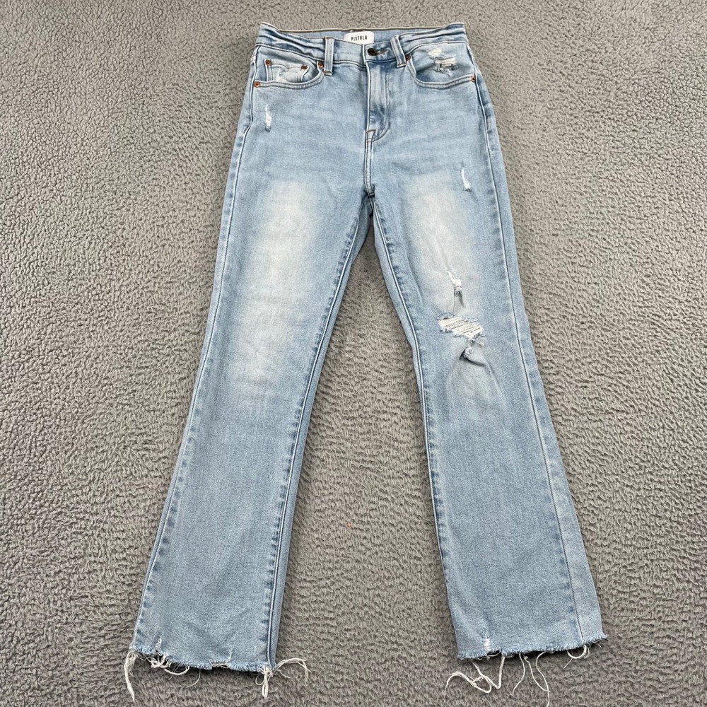 Pistola Jeans Womens 26 Lennon High Riseโ Distressed Bootcut Raw Hem Cropped